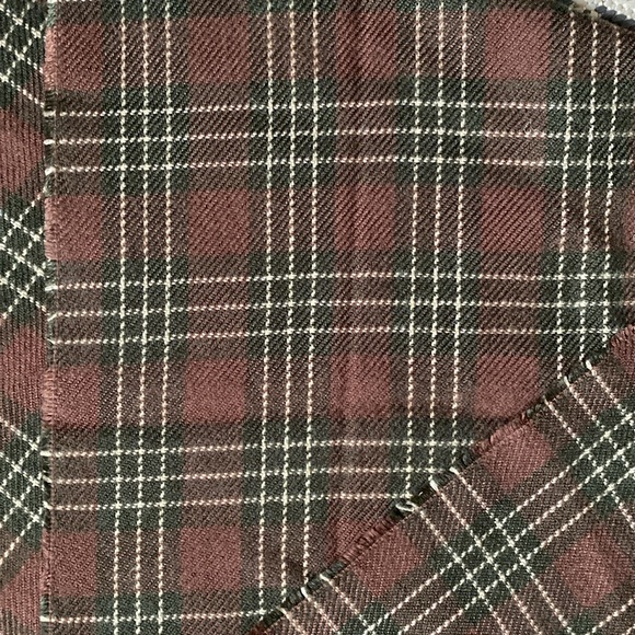 Vintage Burgundy/Olive Green/Tan Plaid Fringed Scarf - Picture 5 of 5